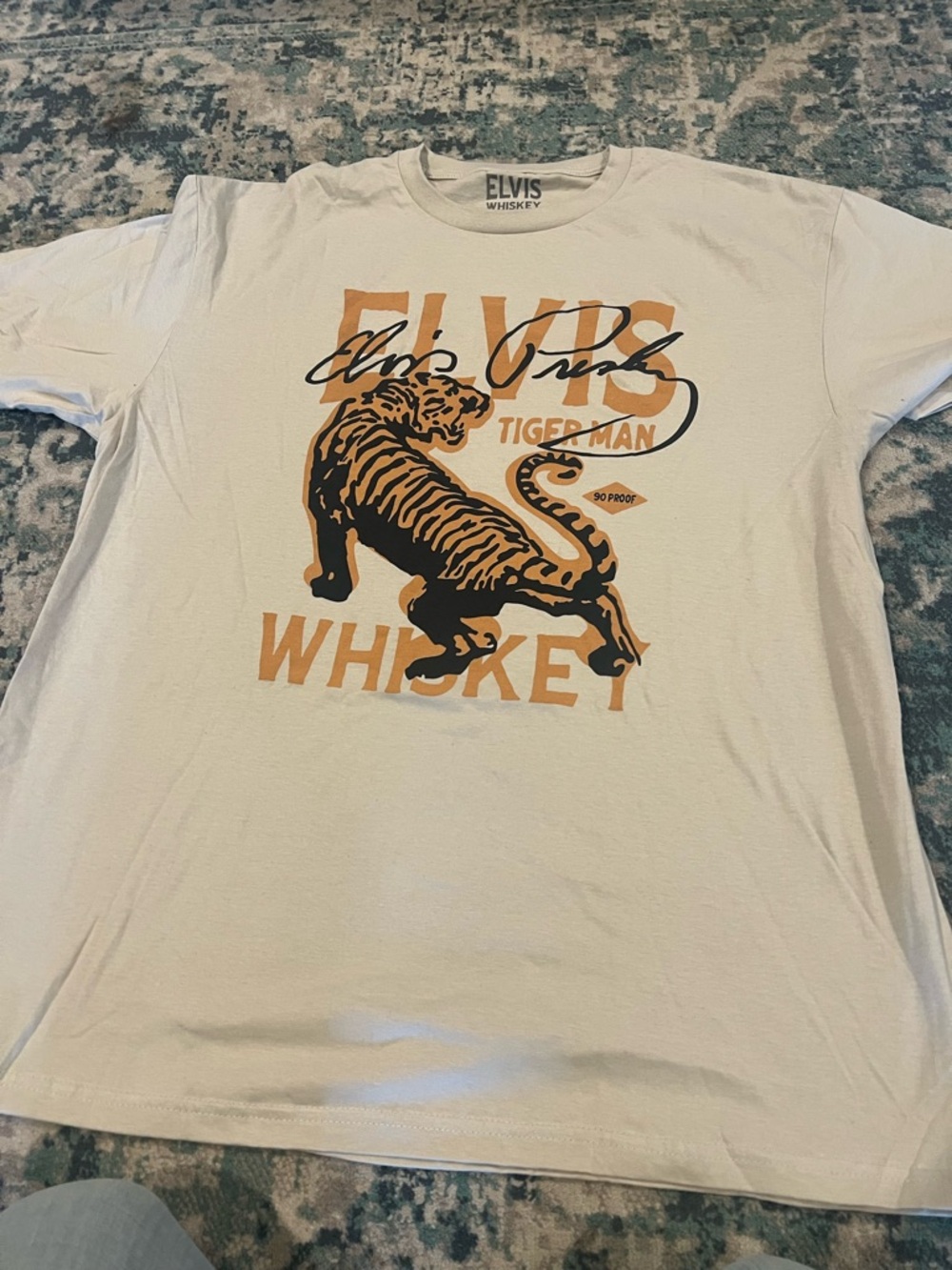 Elvis Presley whiskey tan Short Sleeve Tee with Orange and Black Tiger Graphic